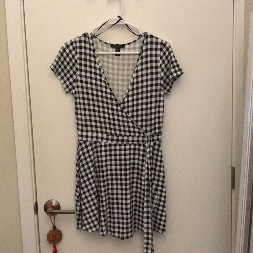 Black and white gingham romper